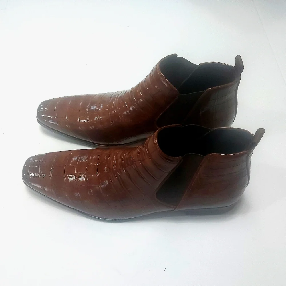 Elegant Brown Leather Men's Shoes Size 48 NWNB